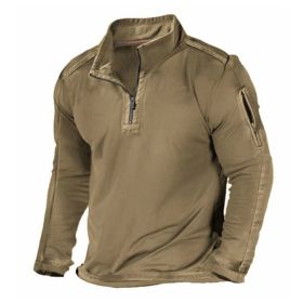 Men's Outdoor Zipper Pocket Long Sleeve Sweater (Option: Khaki-2XL)