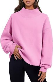 Casual Style Fleece Shirt Thick Half Turtleneck Loose Women's Sweater (Option: Pink-XXL)