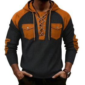 Mens Waffle-Weave Hooded Long-Sleeve Sweatshirt (Option: Black-L)