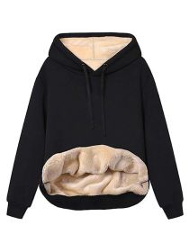Warm Berber Fleece Pocket Hooded Sweatshirt Coat (Option: Black-2XL)