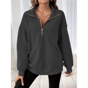 Autumn And Winter Loose Long Sleeve Half Zipper Sweater (Option: Black-XXL)