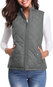 Women's Cotton Vest Stand Collar Zipper Pocket Warm (Option: Dark Gray-L)