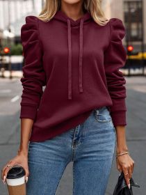 Lapel Hooded Solid Color Long-sleeved Casual Women's Top Sweater (Option: Wine Red-L)