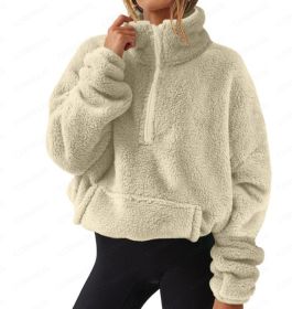 European And American Velvet Fleece-lined Women's Half Zipped Stand Collar Sweater (Option: Apricot-XXL)