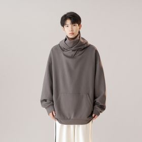Hooded Turtleneck Sweater Men's Autumn Winter Couple Workwear Mechanical Style (Option: God Gray-2XL)