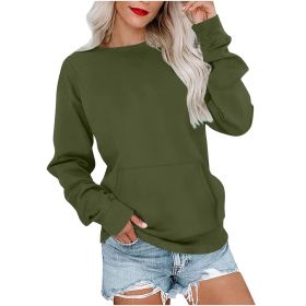 Women's Pin Solid Color Round Neck Loose Long-sleeved Sweater (Option: Army Green-L)