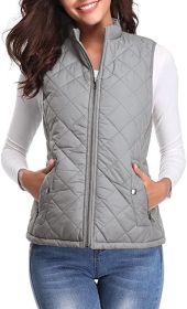 Women's Cotton Vest Stand Collar Zipper Pocket Warm (Option: Light gray-L)