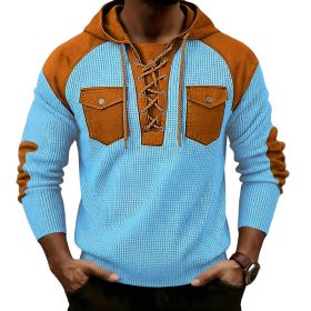 Mens Waffle-Weave Hooded Long-Sleeve Sweatshirt (Option: Light Blue-L)