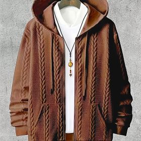 Men's Plus-sized Casual Hooded Sweater (Option: Caramel Color-3XL)