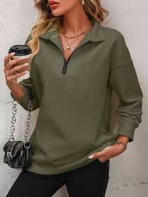 Women's Fashion Half Long-sleeve Zipper Sweatshirt Fashion Pullover (Option: Army Green-L)