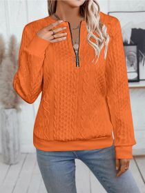 Casual Neckline Long-sleeve Zipper Sweaters Women's Clothing (Option: Orange Red-XXL)