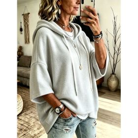 Womens Loose-fitting Hooded Top With Three-quarter Sleeves (Option: Gray-1XL)