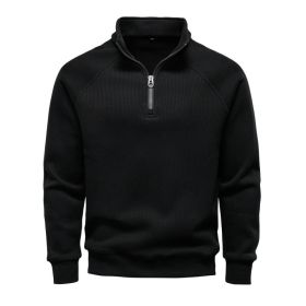 European And American Half Zipper Sweater Stand-up Collar All-match Fleece Men's Sweater Top (Option: Black-L)