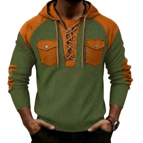 Mens Waffle-Weave Hooded Long-Sleeve Sweatshirt (Option: Army Green-2XL)