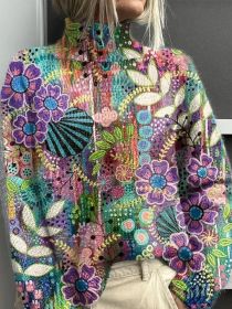 Printed Autumn And Winter New High Neck Long Sleeve Sweaters Women's Clothing (Option: Black Line E127-XXXL)