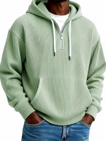 Men's Solid-Colored Corduroy Long-Sleeve Hoodie For Sports And Casual Wear (Option: Gray Green-2XL)