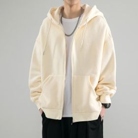 Men's Fashionable Loose All-match Zipper Cardigan Sweater Coat (Option: Apricot-L)