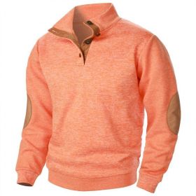 Men's Stand Collar Knitted Joint Stitching Casual Jacquard Cardigan Sweater (Option: Orange-2XL)