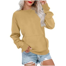 Women's Pin Solid Color Round Neck Loose Long-sleeved Sweater (Option: Yellow-L)