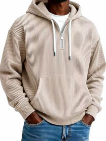 Men's Solid-Colored Corduroy Long-Sleeve Hoodie For Sports And Casual Wear (Option: Khaki-2XL)