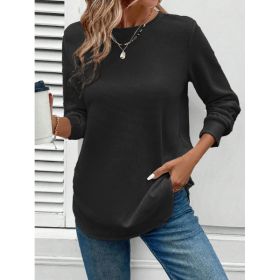 Women's Solid Color Round Neck Loose Stylish Sweatshirt (Option: Black-5XL)