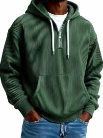 Men's Solid-Colored Corduroy Long-Sleeve Hoodie For Sports And Casual Wear (Option: Dark Green-2XL)