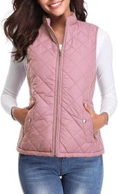 Women's Cotton Vest Stand Collar Zipper Pocket Warm (Option: Pink-L)