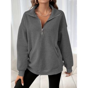 Autumn And Winter Loose Long Sleeve Half Zipper Sweater (Option: Dark Gray-XXL)