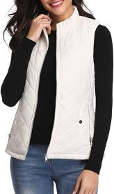 Women's Cotton Vest Stand Collar Zipper Pocket Warm (Option: White-L)