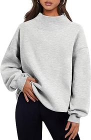 Casual Style Fleece Shirt Thick Half Turtleneck Loose Women's Sweater (Option: Light gray-XXL)