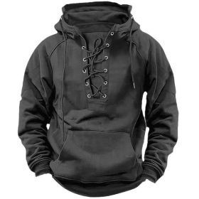 Ins Lace-up Hoodie Casual Sports Pocket Sweatshirt Men's Long-sleeved Top Clothing (Option: Gray-3XL)