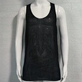 Men's Summer Loose Sleeveless Knitted Vest (Option: Black-XL)