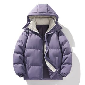 Coat Down Cotton Short Fake Two-piece Hooded Couple Wear Thickened (Option: Purple-XL)