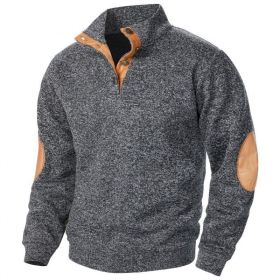 Men's Stand Collar Knitted Joint Stitching Casual Jacquard Cardigan Sweater (Option: Black And Gray-XXXL)