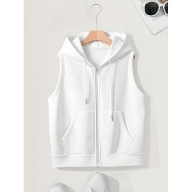 Women's Sleeveless Slim-fit Cardigan Zip Sweater (Option: White-3XL)