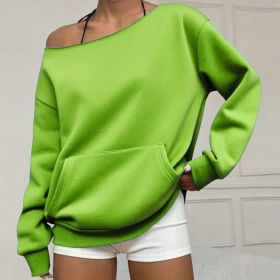 Fashionable Pullover Crew-Neck Off-Shoulder Sweatshirt For Women (Option: Grass green-2XL)