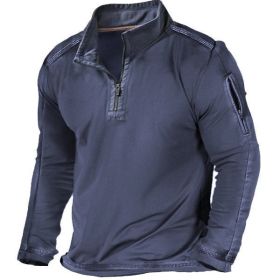 Men's Outdoor Zipper Pocket Long Sleeve Sweater (Option: Dark blue-L)