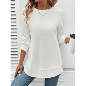 Women's Solid Color Round Neck Loose Stylish Sweatshirt (Option: White-1XL)