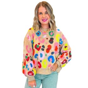 Winter Leopard Print Printed Crew Neck Sweatshirt (Option: Khaki-L)