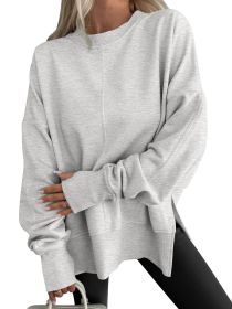 Fashion Casual Round Neck Pullover Loose Sports Long-sleeved Sweater (Option: Gray-2XL)