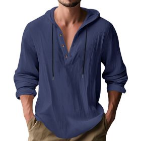 Hooded Casual Loose-fitting T-shirt Sweater For Men (Option: Navy Blue-XXXL)