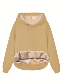 Warm Berber Fleece Pocket Hooded Sweatshirt Coat (Option: Khaki-2XL)