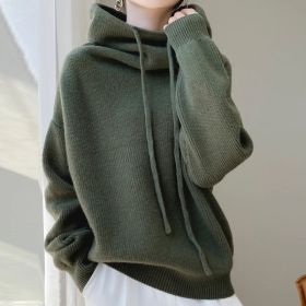Women's Sweater Thicken Lazy Style All-match Long-sleeved Autumn Winter Warm Casual Sweater For Women (Option: Pine Green Thin 500g-M)