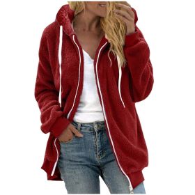 Women's Fashion Loose Thick Plush Hooded Jacket (Option: Red-XL)