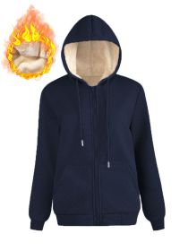 Warm Berber Fleece Pocket Hooded Sweatshirt Coat (Option: Sapphire Blue Thread Zipper-2XL)
