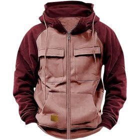 Men's Hoodie Youth Sports Multi-pocket Workwear (Option: Pink-XXXL)