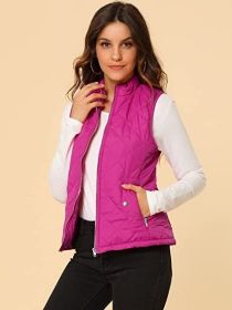 Women's Cotton Vest Stand Collar Zipper Pocket Warm (Option: Rose red-L)