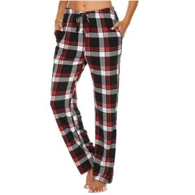 Women's Stretch Plaid Casual Pants With Pockets (Option: Wine Reddish Black-XL)