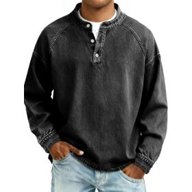 Men's Solid-Colored Casual Top Vintage Long-Sleeve Shirt (Option: Black-4XL)