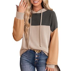 New-style Color-block Long-sleeve Hoodie With A Loose Fit (Option: Black Khaki-XXL)